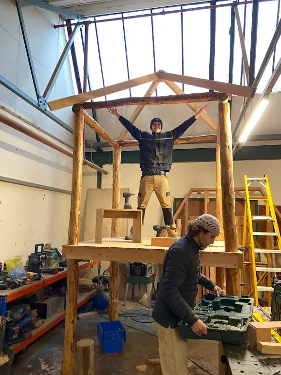 Joby building a timber frame in the Bristol workshop - Monkey Business Design